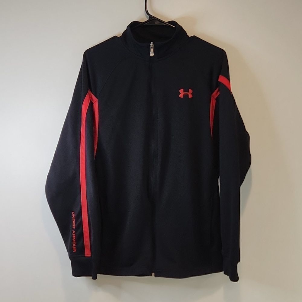 Under Armour Full Zip Track Jacket Men's Sz Medium Loose Black/Red EUC NICE!
